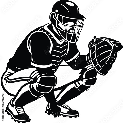 Powerful Baseball Catcher Silhouette A Classic Sport Illustration
