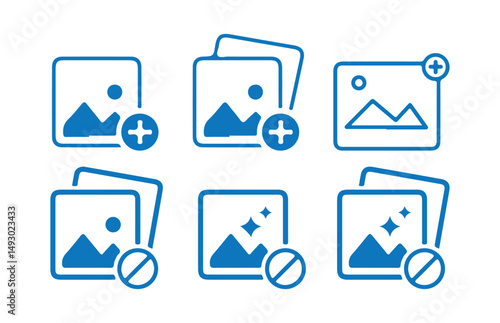 Add photo icon. Upload photo icon logo set. Camera with plus icon . Vector illustration eps 10