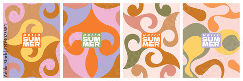 Summer greeting cards set plants wall decor, Unique and Abstract style template poster, banner, covers, ads
