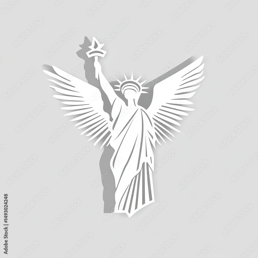 Fototapeta premium freedom logo, isolated sticker, thick bold white outline, isolated, flat light grey background