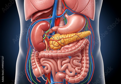 Human Digestive System: Detailed Anatomical Illustration
