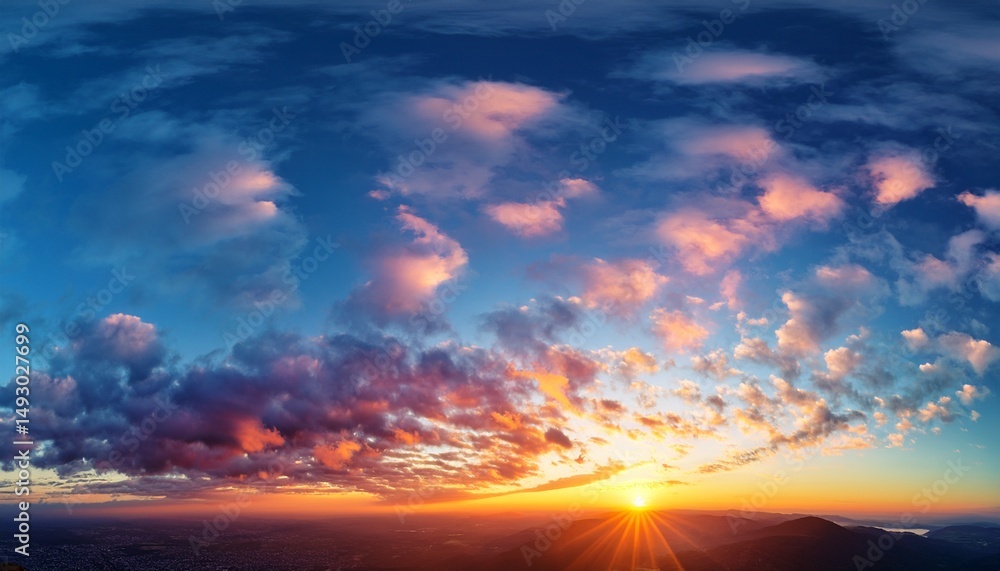 Naklejka premium panoranic sunrise sky with colorful clouds