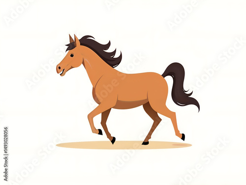 Cute cartoon brown horse standing on white background, perfect for children content. Generative AI