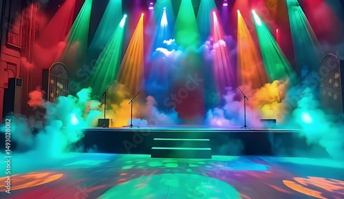 vibrant colorful stage lights illuminating a dynamic performance