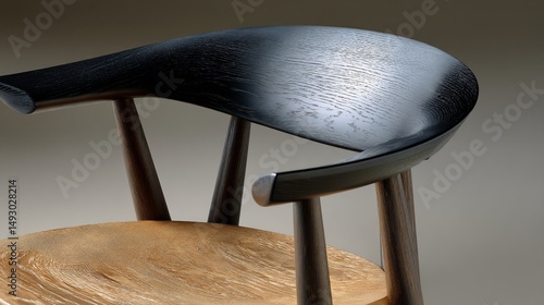 Close-up of a modern wooden chair back, featuring dark-stained wood