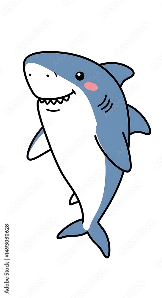 Naklejka premium Friendly Cartoon Shark with a Pink Cheek