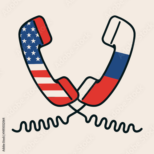 Minimal diplomatic hotline icon, US-Russia talks, symbolizing urgent communication and geopolitical dialogue