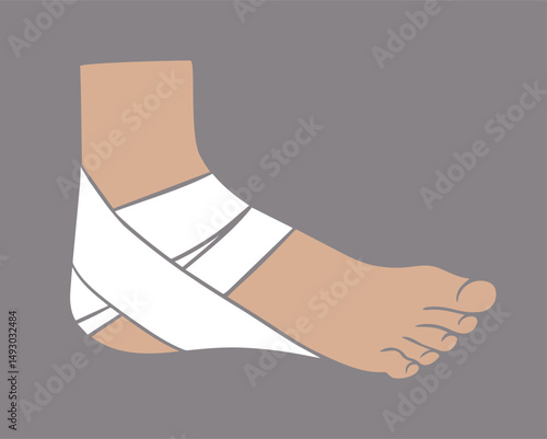 Vector isolated illustration of heel bandaging. First aid for heel injuries.