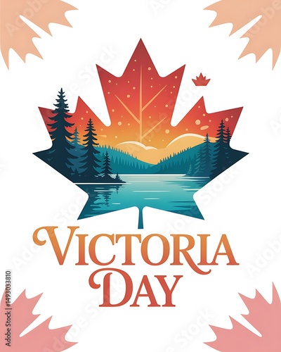 Festive victoria day landscape within maple leaf, creating a patriotic tribute