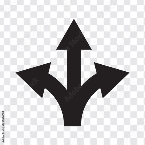 Three way direction arrow icon. 3 way arrows  road direction vector icon. Arrows direction icon. Eps 10.