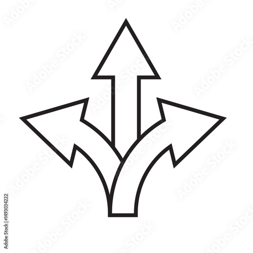 Three way direction arrow icon. 3 way arrows  road direction vector icon. Arrows direction icon. Eps 10.