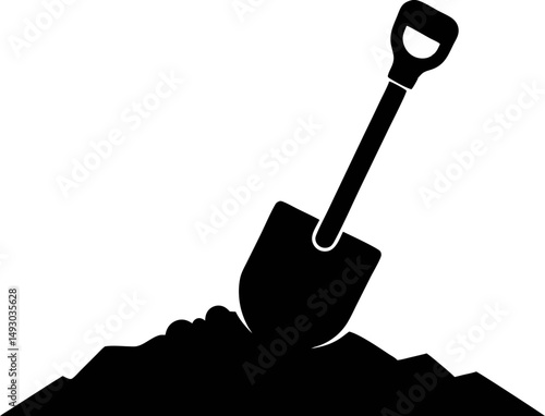 Shovel In Dirt Silhouette Vector Illustration 