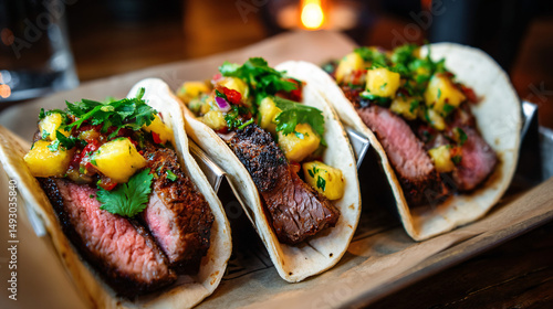 Grilled Wagyu Beef Tacos with Pineapple Salsa and Fresh Cilantro
