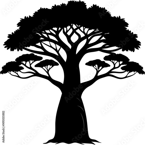 Baobab tree
black silhouette vector icon on white or transparent  background
