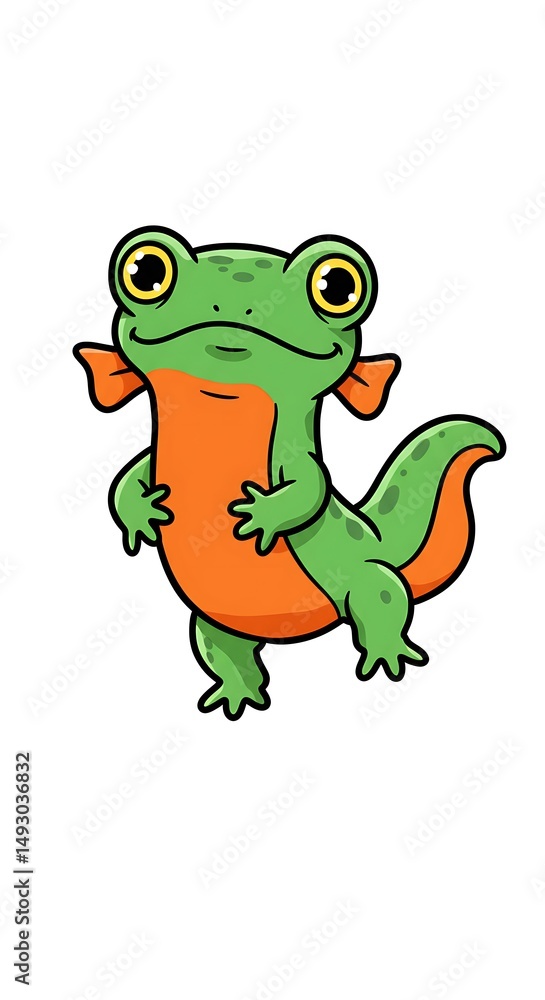 Obraz premium Green amphibian stands with orange belly