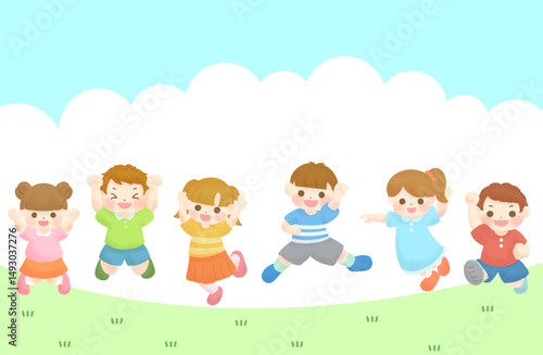 ジャンプする子どもたちのシンプルなイラスト