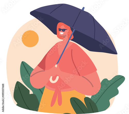 Woman with sun umbrella vector illustration