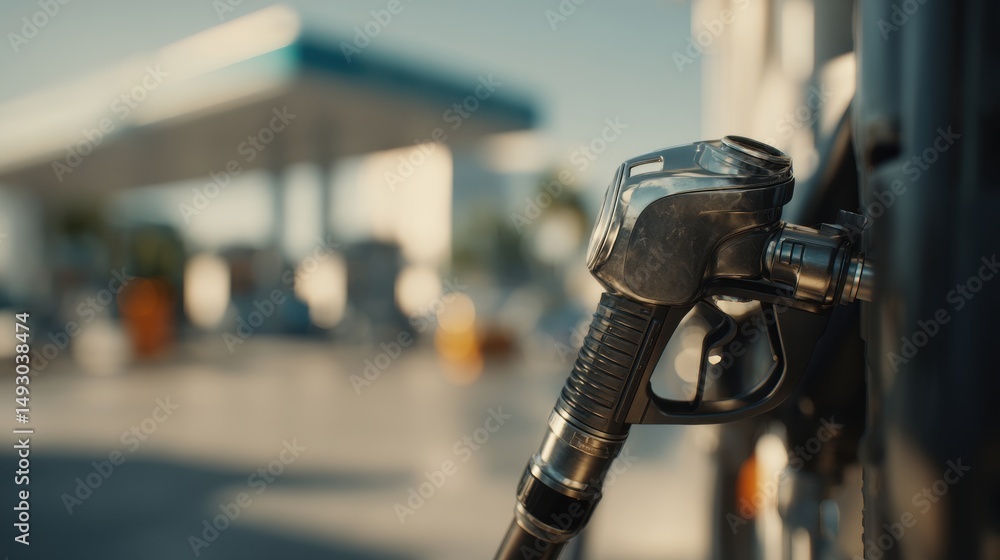 Naklejka premium A stunning image of gas nozzle at gas station, fuel concept.