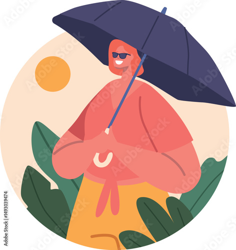 Sunburn prevention with umbrella vector illustration