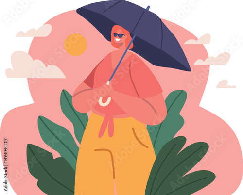 Woman using sun umbrella protection