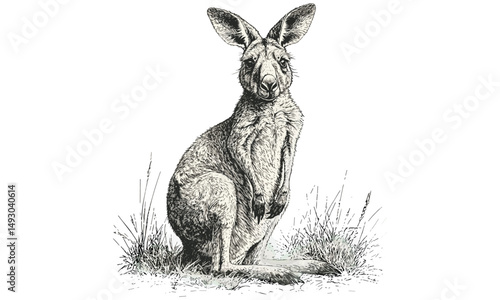 Black Sketch of Kangaroo, Australian Wildlife Art, Rustic Animal Print, Vintage Illustration, Hand-Etched Nature Design, Exotic Safari Decor, Antique Animal Drawing, wilderness poster