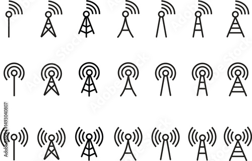Internet WIFI Antenna tower icon collection. Wireless radio signal symbol set. Vector illustration. Mobile signals connection signs
