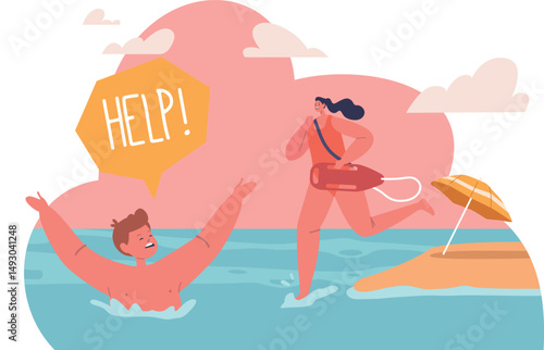 Lifeguard rescuing child on beach