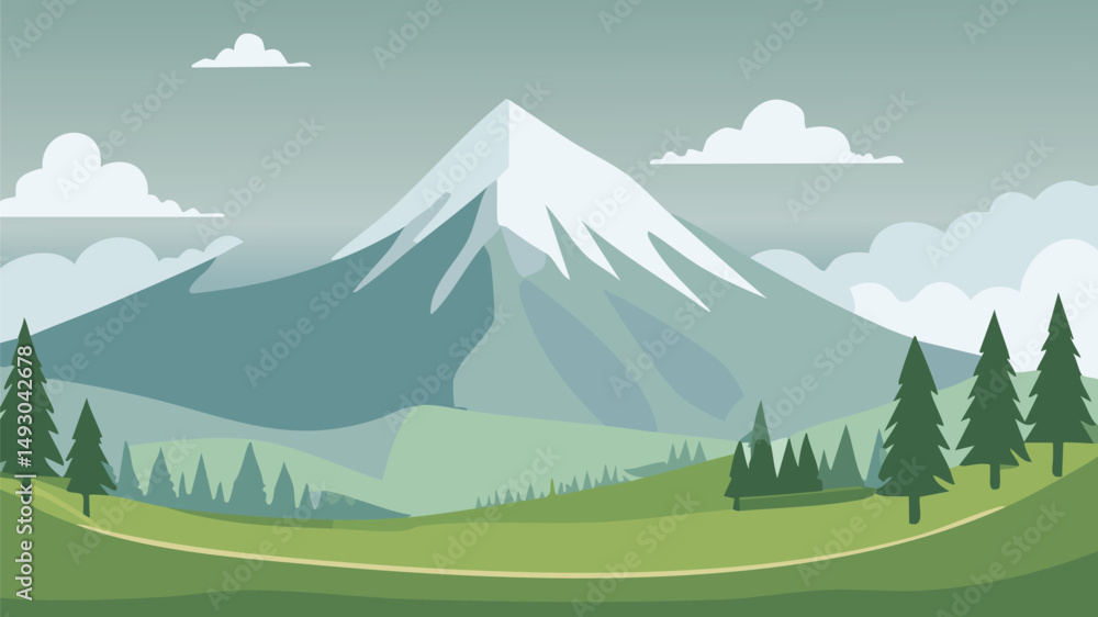 Naklejka premium A painting of a mountain with a green and gray background.