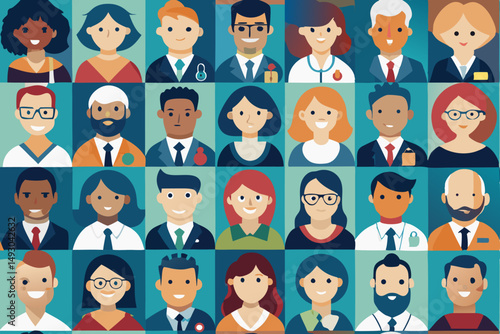People and business icon set featuring diverse team avatars