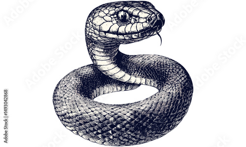 Detailed Snake Engraving, Vintage Reptile Illustration, Black Sketch Style, Rustic Wildlife Drawing, Animal Print Design, Hand-etched Line Art, Old Engraving, Nature Wall Decoration, Trendy Art