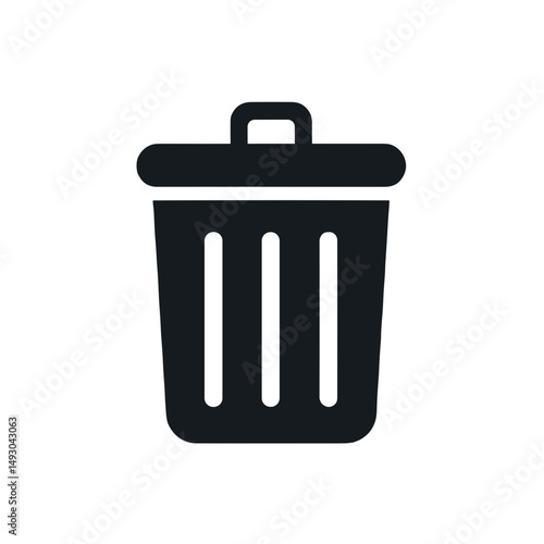 Simple black trash bin icon representing waste management and cleanliness