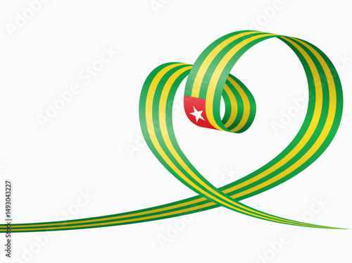 Togolese flag heart shaped ribbon. Vector illustration.