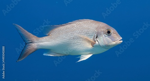 Side view of a light gray fish in water