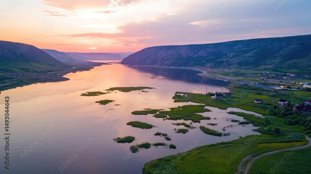 Fototapeta premium River valley sunrise landscape