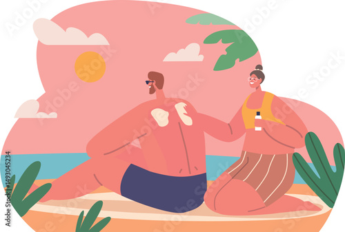 Couple applying summer body care