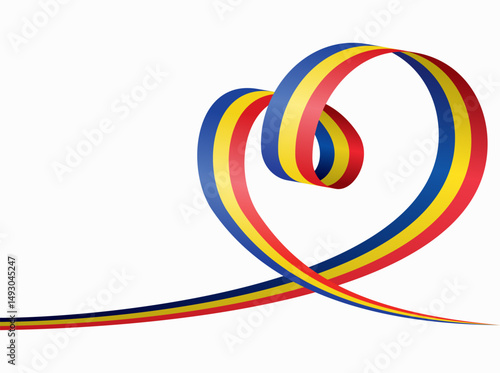 Romanian flag heart shaped ribbon. Vector illustration.