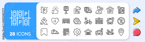 Parking line icons. Interest rate, AI generate, Inflation icons. Car garage, Valet servant and Paid transport parking icons. Vector