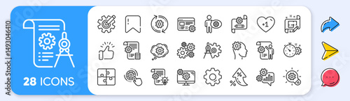 Engineering line icons. Interest rate, AI generate, Inflation icons. Set of Idea bulb, Dividers tools and Blueprint linear icons. Cogwheel, calculate price, mechanical tools. Vector
