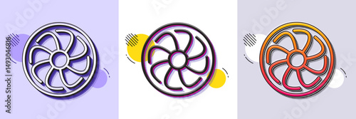 Fan engine line icon. Halftone dotted pattern. Gradient icon with grain shadow. Jet turbine sign. Ventilator symbol. Line fan engine icon. Various designs. Vector