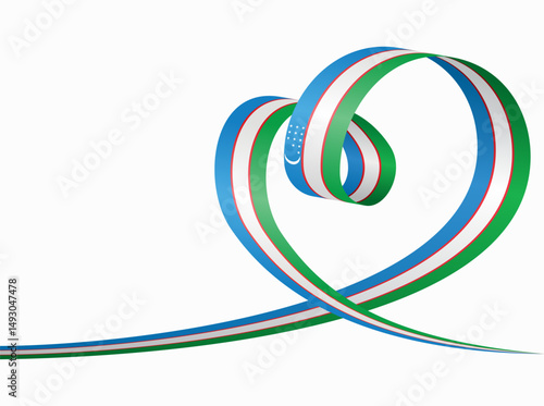 Uzbekistani flag heart shaped ribbon. Vector illustration.