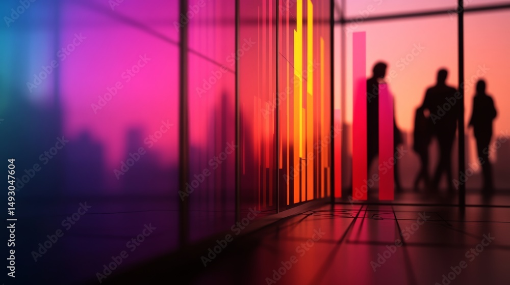 Fototapeta premium business failure scene with collapsed charts and employees leaving, contrasted with transparent success story in parallel frame