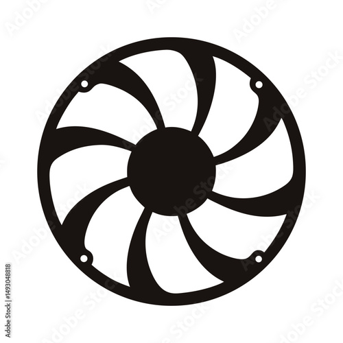 A simple vector graphic of a computer fan or impeller with blades