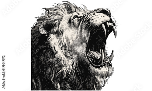 Rustic Nature Wall Print, Lion Roaring Fiercely, Vintage Wild Animal Drawing, Monochrome Animal Art, Wildlife Sketch, Hand-etched Lion Illustration, safari etching print, black ink artwork
