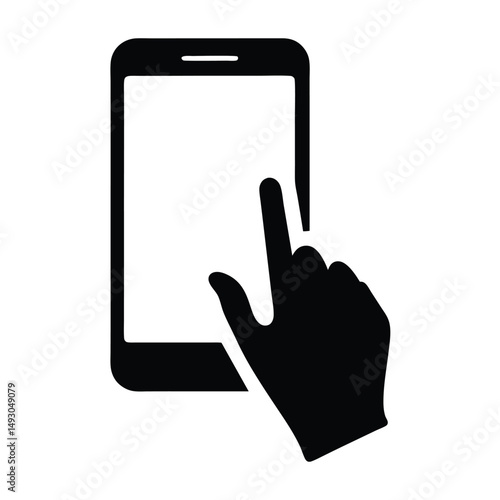 A touch interaction on a smartphone screen user interface, digital black icon