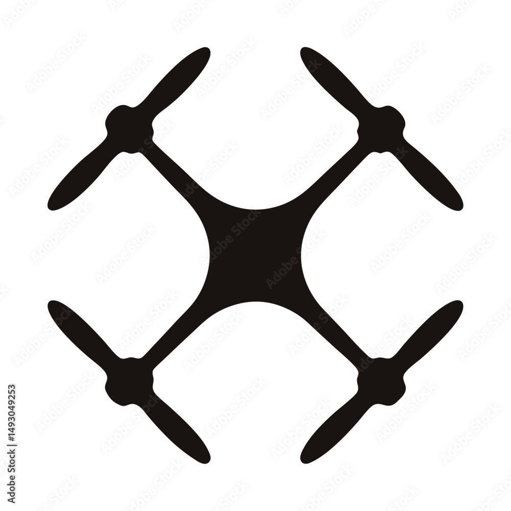 Abstract Drone Silhouette with Four Propellers, Simplistic Design in Dark Color Abstract Drone Silhouette with Four Propellers, Simplistic Design in Dark Color