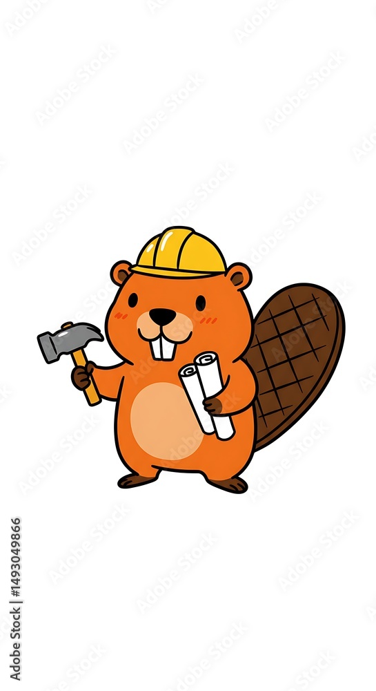 Naklejka premium Industrious beaver architect with blueprints