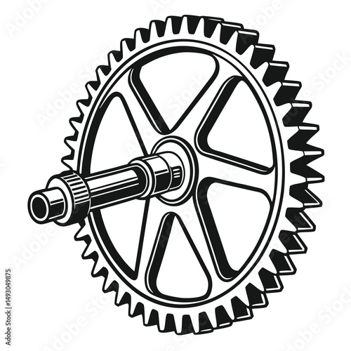 Black and white detailed gear with central axle vector illustration