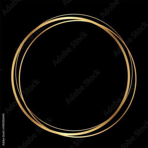 Elegant Round Gold Frame for Branding, Invitations, Logos and Luxury Design on Black Background