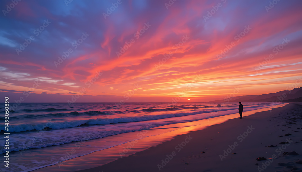 Naklejka premium Stunning Sunset Beach Walk Perfect for Relaxation