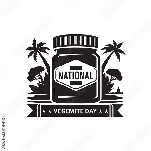 National Vegemite Day Silhouette Vector Illustration, Solid White Background.